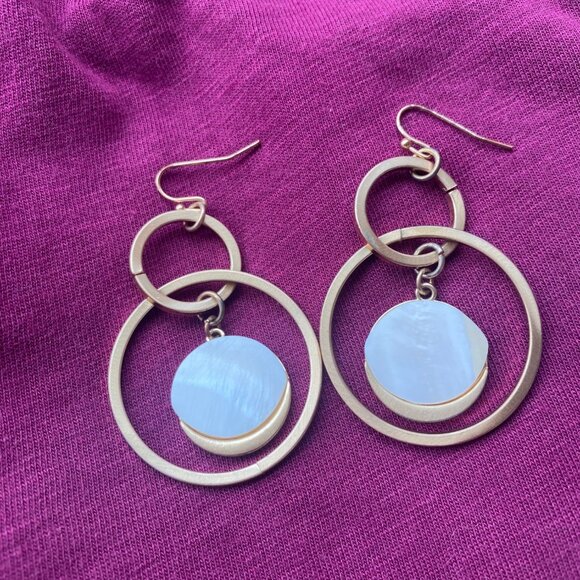 Gold-Tone Circle Drop Earrings With Iridescent Shell Accents - Picture 1 of 2